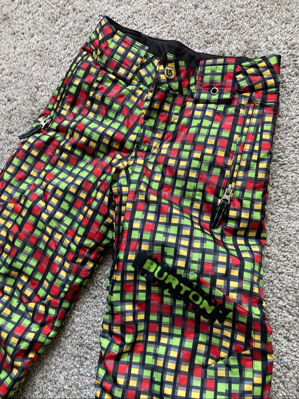 Burton dryride Chittagong plaid checks colorful ski snowboarding pants sz XS